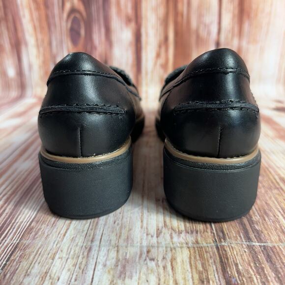 Clarks SHARON GRACIE Womens Size 8.5 Black Leather Tweed Wedge Loafers Shoes - Picture 4 of 10